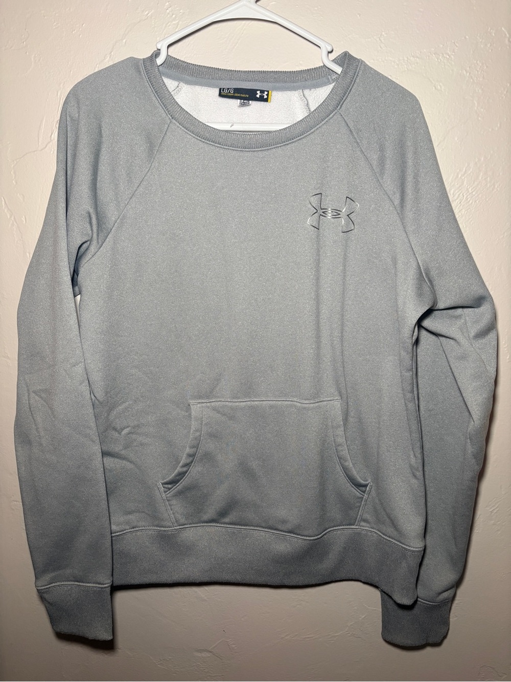 Under Armour Womens Gray Fleece Crewneck Sweatshirt Loose Fit L Kangaroo Pocket